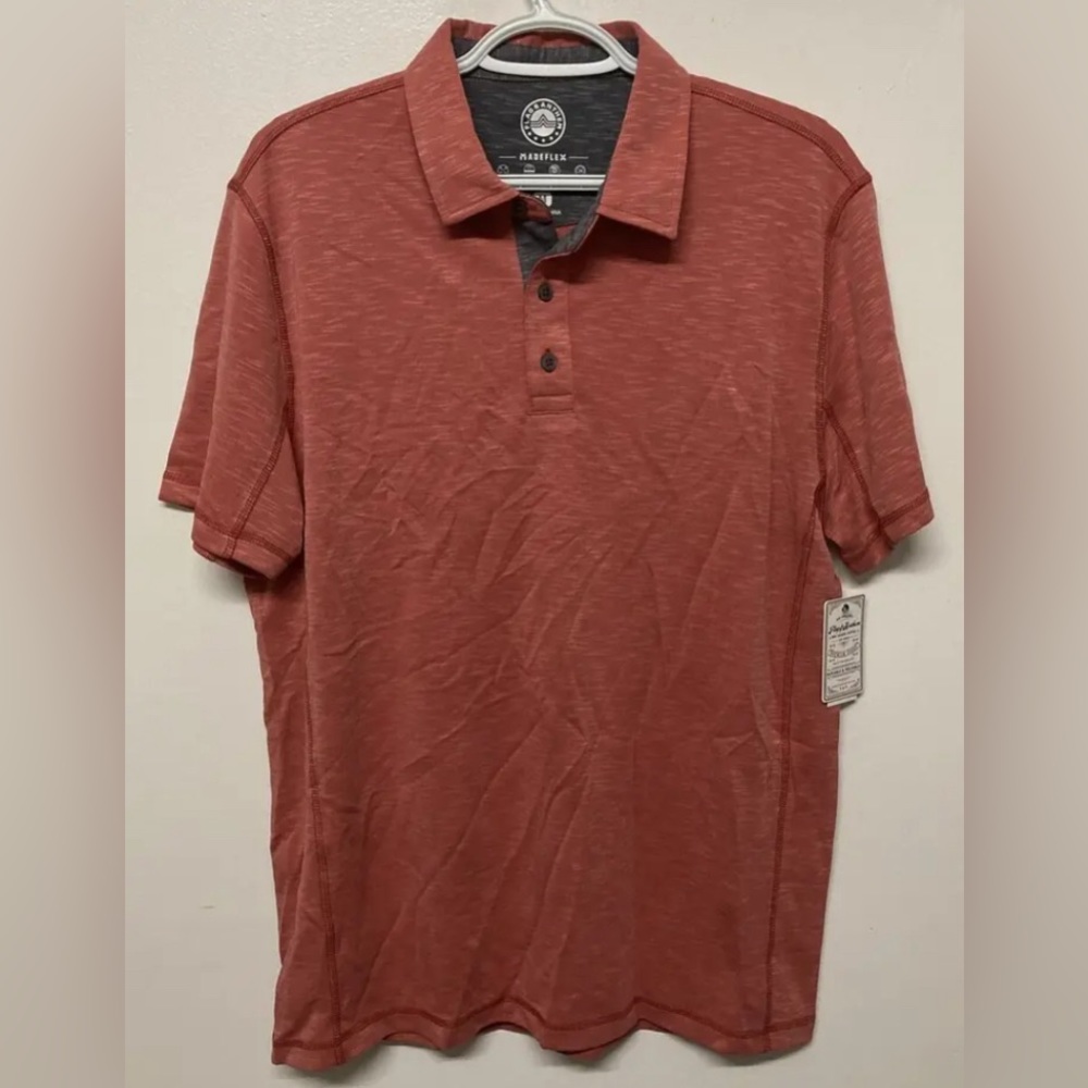 Flag & Anthem Mens Short Sleeves Golf Polo Shirt Coral Orange Medium Stretchable